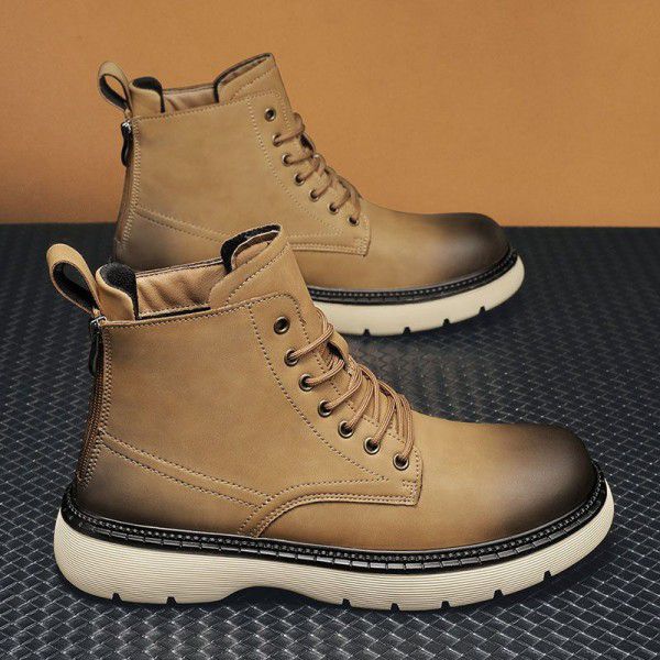 Men's shoes, autumn and winter trends, high top casual Martin boots, new men's retro thick bottomed work boots, British large toe leather boots 