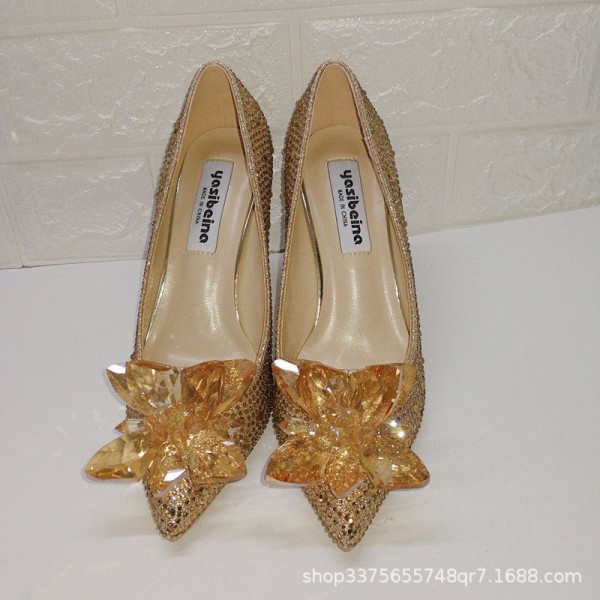 Crystal Shoes Pointed Thin Heels Sexy Shallow Mouth Women's High Heels Women's Silver Rhinestone Wedding Shoes 