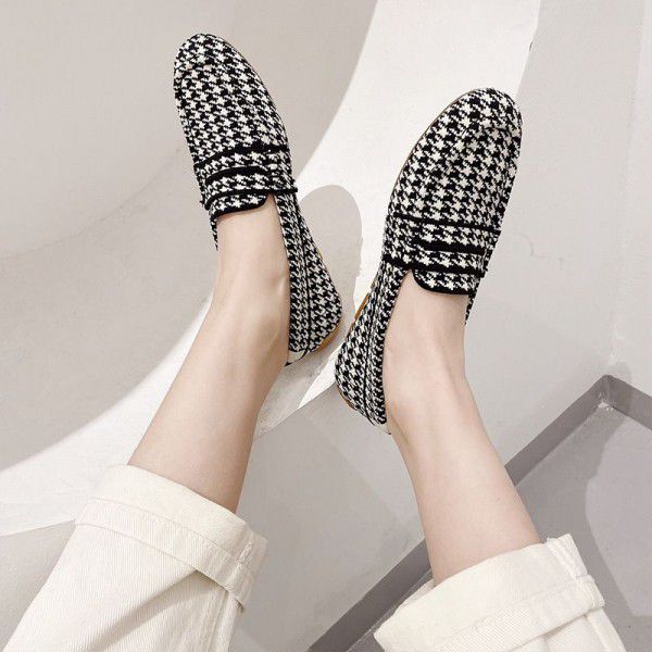New round toe single shoes for women, knitted and woven shoes for cross-border foreign trade, leisure and leisure, loafers, and bean shoes for women 