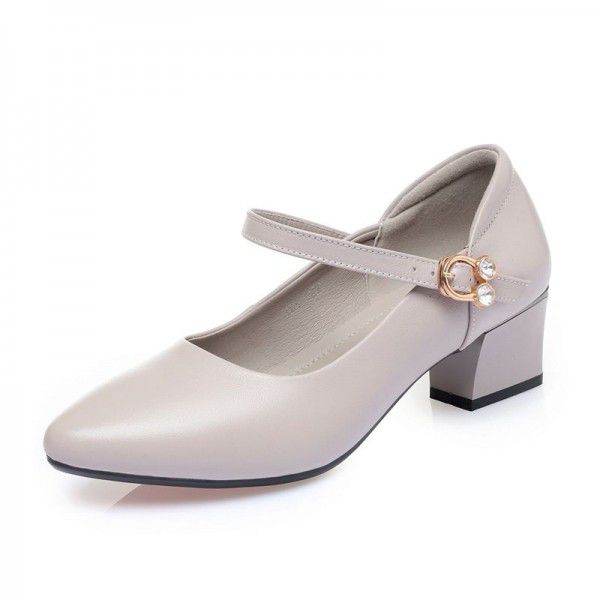 Spring and Autumn New Korean Version Medium Heel Shallow Mouth Work Shoes Flat Heel Thick Heel Red Wedding Shoes One Button Women's Single Shoes 