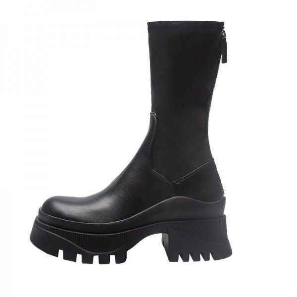 Winter New Versatile Popular Thick Sole Martin Boots Women's Tall and Slim Shoes Thick Heel Elastic Boots Show Slim Short Boots 