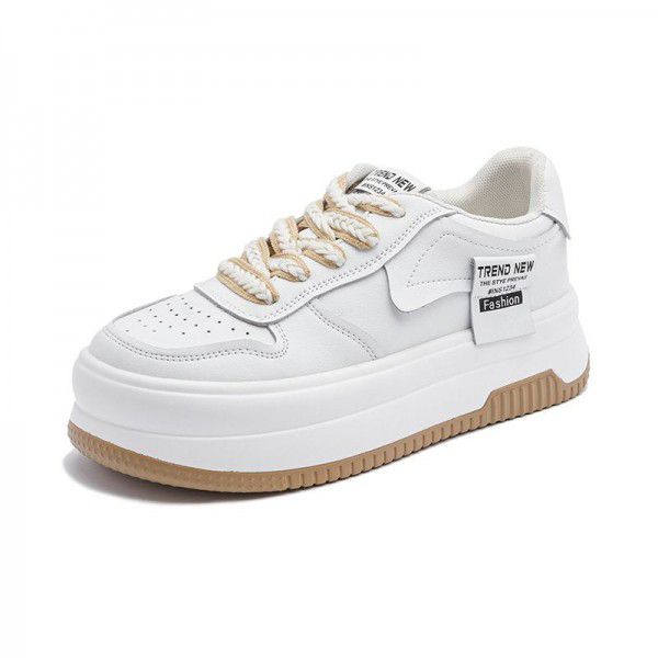 New style bread shoes, versatile spring and summer muffin casual shoes, leather board shoes, thick soles, small white shoes for women 
