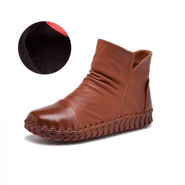 Autumn New Genuine Leather Short Boots Casual Flat Bottom Versatile Round Head Leather Boots 