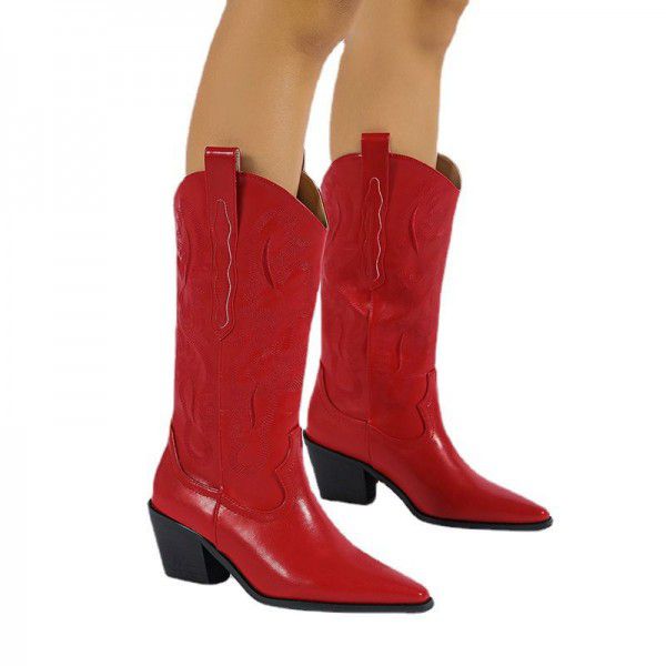 Thick Heel Medium Boots Autumn Medium Heel High Boots Women's Boots Large Western Medium Cowboy boot 