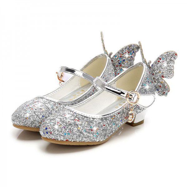 Girls' High Heel Princess Leather Shoes Spring and Autumn New Children's Single Shoes 