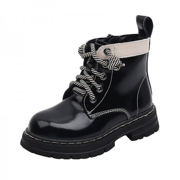 Children's genuine leather British style Martin boots, girls' black small leather boots, autumn and winter new products, children's boots, low leg short boots 