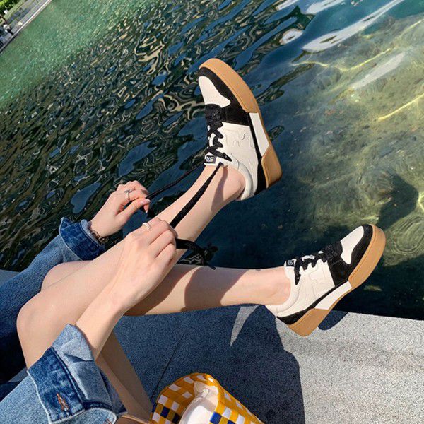 Sports Dad Shoes Round Toe Lace up Thick Sole Casual Low Top Board Shoes for Women 