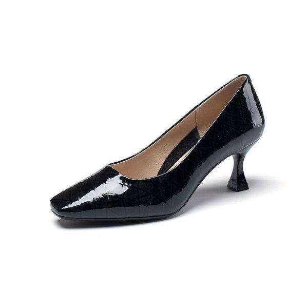 New Spring and Autumn Checker High Heels Sexy Thin Heels Shallow Mouth Single Shoes for Women Fashion Matching Skirts and Leather Shoes for Women 