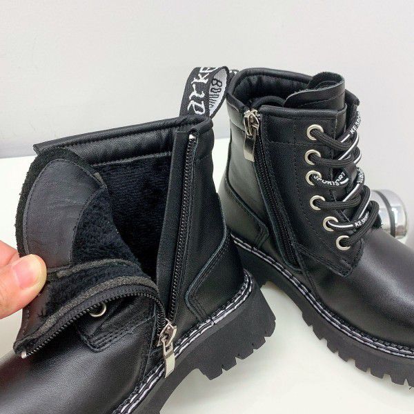 Children's genuine leather Martin boots, winter new children's shoes, boys' cowhide short boots, girls' plush two cotton boots 
