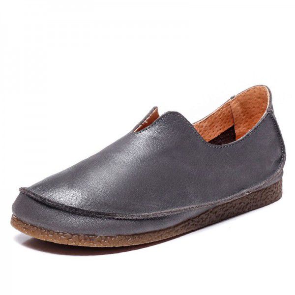 Original handmade shoes for women with genuine leather flat bottomed top layer cowhide, artistic Fansen women with soft soles and round heads, retro single shoes for women 8023 