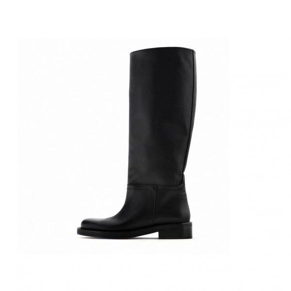 Women's brown English style flat cut retro slim round head high tube flat bottom skinny knight boots 