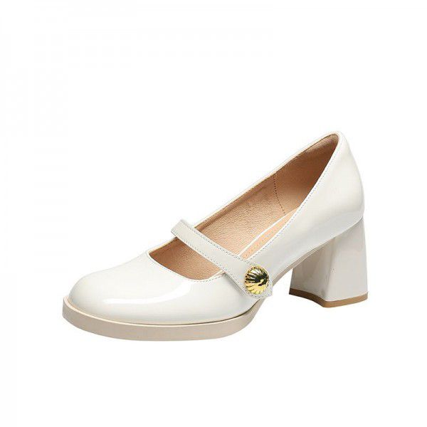 Spring and Summer New Square Head Vintage Mary Jane Shoes French Fairy Style Thick Heel Shoes Women's One Line High Heels 