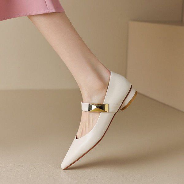 Shallow cut single shoe women's thick heels, new spring and autumn versatile temperament high heels 