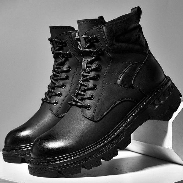 Thick soled Martin boots, men's leather boots, winter plush insulation, work attire boots, messy short boots, high top motorcycle men's shoes, genuine leather 