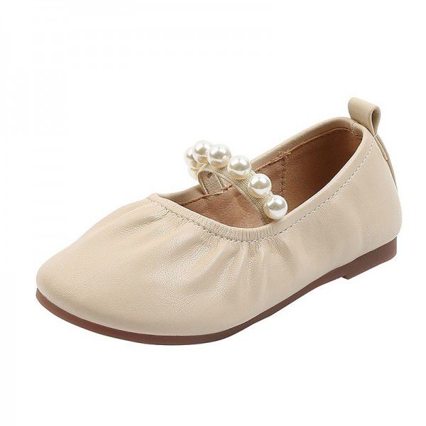 Girls' Princess Shoes Spring and Autumn New Korean Edition Children's Shallow Mouth Single Shoes Super Soft Sole Pearl Grandma Shoes Girls' Little Leather Shoes 