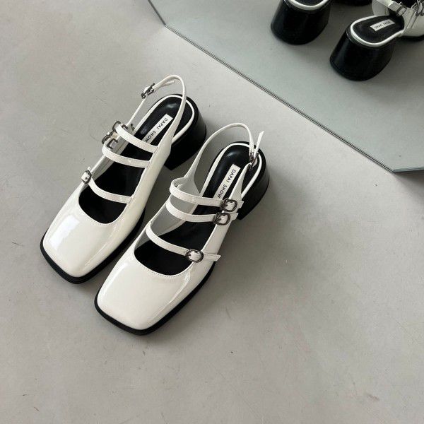 Thick Heel Baotou Mary Jane Shallow Mouth Single Shoes Women's High Heels Square Toe Strap Summer Sandals 
