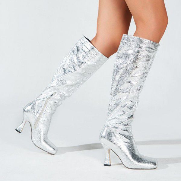 Autumn and winter thin knee length boots, high heels, women's boots, square toe, high boots, children 