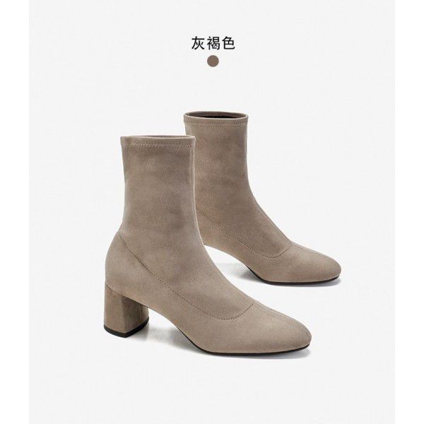 Short Boots New Short Boots Women's Autumn Winter Thick Heel Thick Sole Thin Short Medium Chelsea Boots 