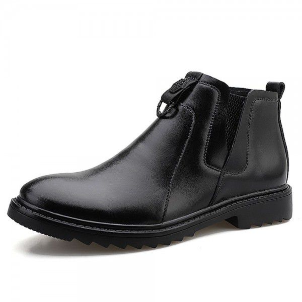 Men's leather boots with plush insulation, thick boots, lazy man's foot covering, cotton, autumn and winter new style 