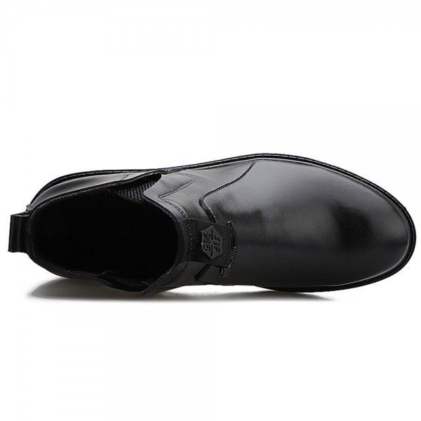 Men's leather boots with plush insulation, thick boots, lazy man's foot covering, cotton, autumn and winter new style 