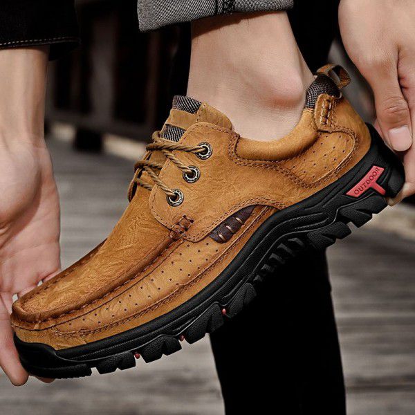 Men's shoes genuine leather thick sole wear-resistant men's leather shoes outdoor leisure hiking shoes 