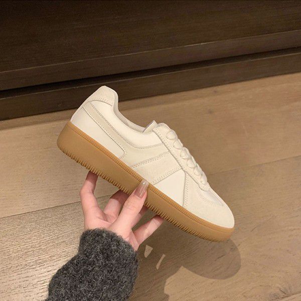 Genuine leather thick sole color matching casual s...