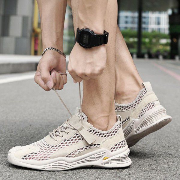 Men's shoes, genuine leather, summer mesh shoes, perforated shoes, outdoor men's shoes 