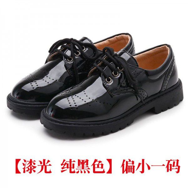 Children's leather shoes, boys' middle and high school children's primary school children's small leather shoes, Korean version, soft soled flower children's black performance shoes 