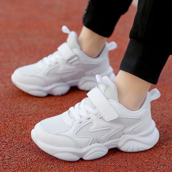 Summer mesh breathable children's shoes, boys' sports shoes, primary school students, middle school students, big boys, white small white shoes 