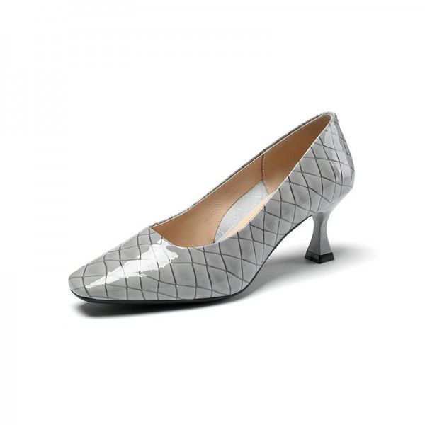 New Spring and Autumn Checker High Heels Sexy Thin Heels Shallow Mouth Single Shoes for Women Fashion Matching Skirts and Leather Shoes for Women 