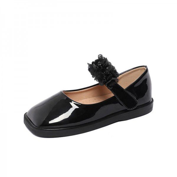 New Versatile Soft Face Children's Small Leather Shoes Academy Black Shallow Mouth Performance Children's Shoes 