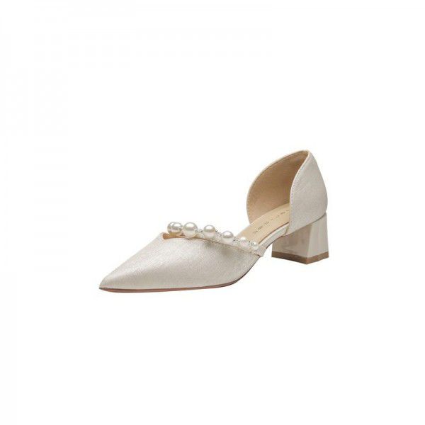 Pointed Mary Jane Shoes Women's Summer New Pearl Hollow High Heel Thick Heels 