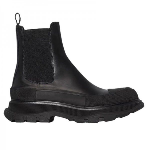 New plush leather McQueen Chelsea boots Fashion Versatile muffin thick soled short boots 