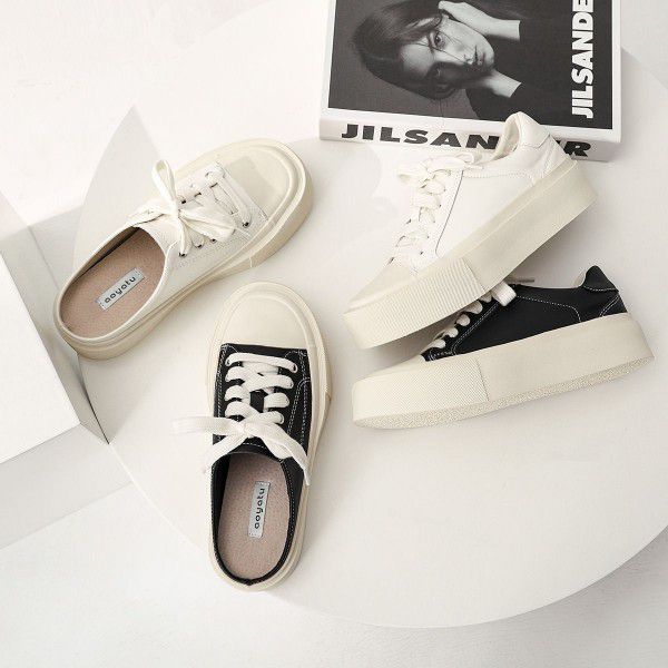 Genuine leather small white shoes, thick soled biscuit shoes, new style shoes, versatile for children, summer students, taller, small casual board shoes 