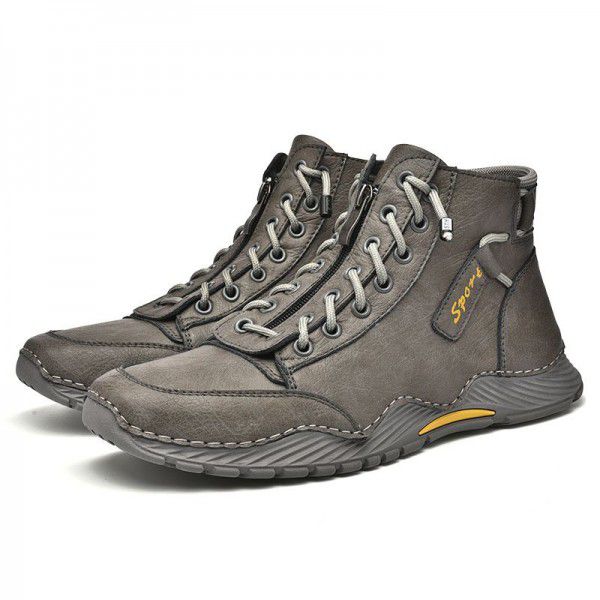 Autumn and Winter New Men's High Top Martin Boots Fashion Zipper Men's Boots Outdoor Casual Large Size Work Boots Men's 