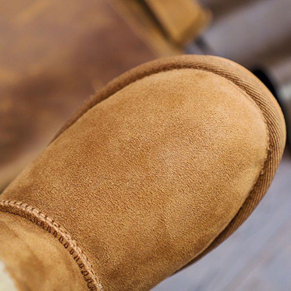 Children's snow boots, leather and fur integrated, parent-child pure sheepskin boots, thickened and warm wool for children and adults 