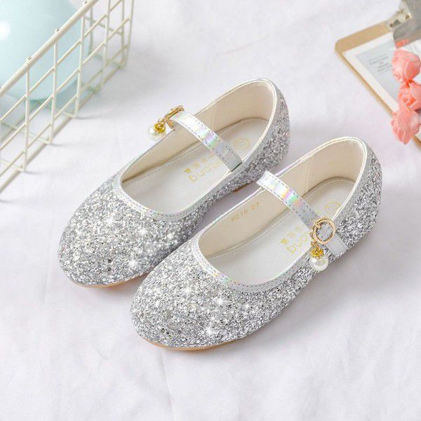 Children's Crystal Shoes, Girls' Little Girl Model, Stage Show, Hosting Fashion Single Shoes, Princess High Heel Leather Shoes 