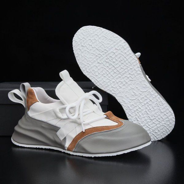 New Thick Sole Dad's Shoes Men's Ins Fashion Genuine Leather Sports Casual Shoes Korean Edition Fashion Color Matching Board Shoes 