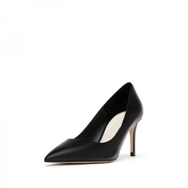 New Summer Black High Heel Pointed Shoes Single Shoes Mid Heel Red Wedding Shoes Interview Dress 