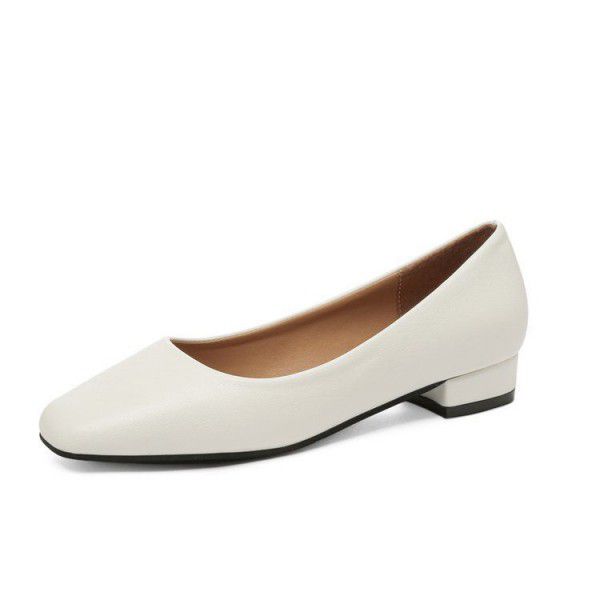 Square toe single shoes, thick heels, shallow mouth grandma shoes, low heels, all season women's shoes 