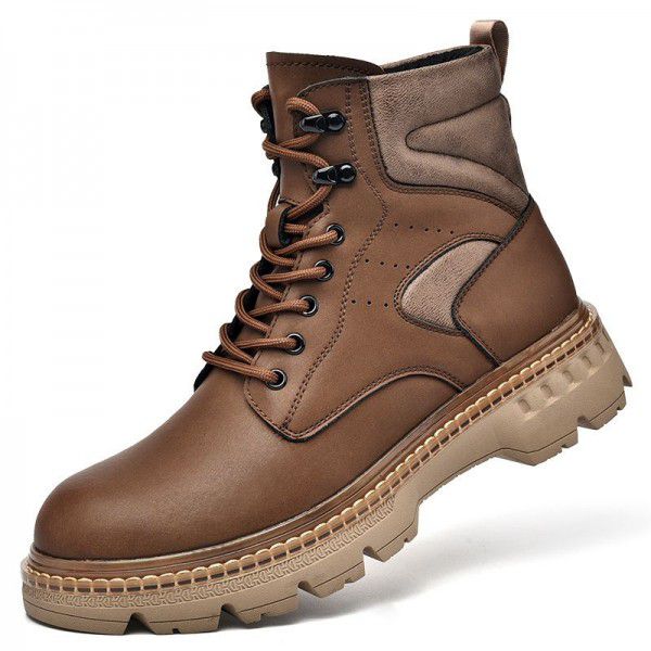 Thick soled Martin boots, men's leather boots, winter plush insulation, work attire boots, messy short boots, high top motorcycle men's shoes, genuine leather 