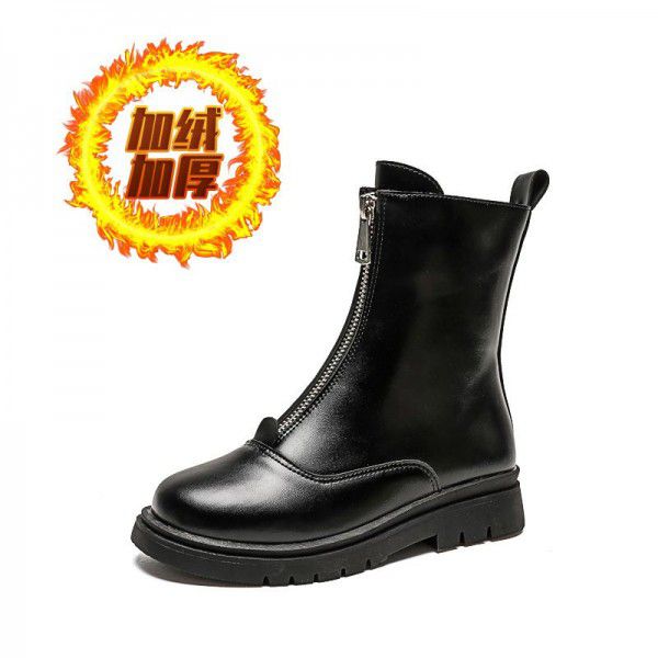 Girls' Boots Spring and Autumn New Mid Sleeve Martin Boots Children's Plush Short Boots Princess 