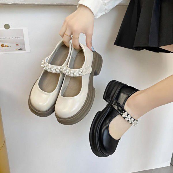 Mary Jane Women's Shoes New Summer Single Shoes Women's Matsutake Thick Sole Lightweight Small Leather Shoes 