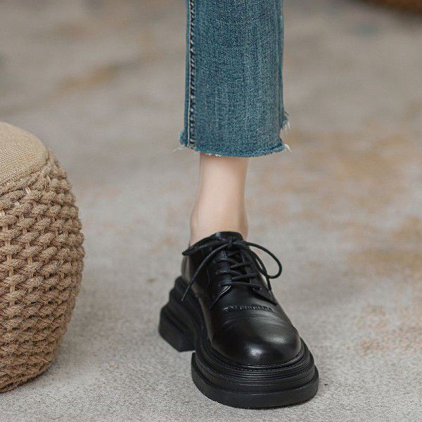 New round head jk small leather shoes for women's muffin thick soles Japanese college style single shoes 