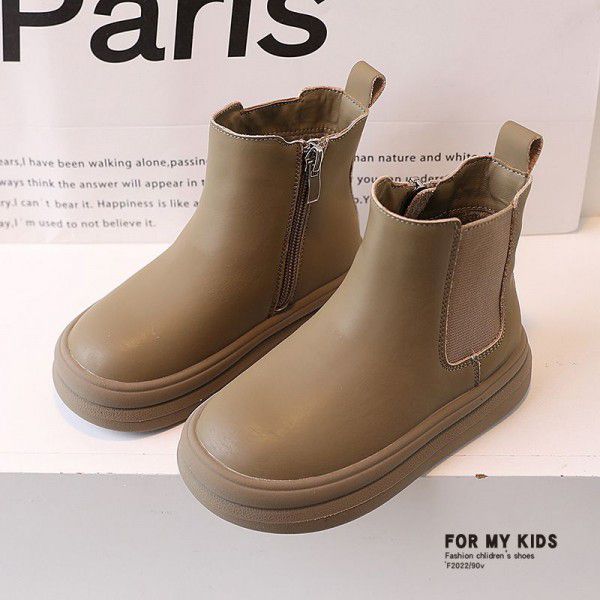Children's English style Martin boots Girls' plush insulation short boots Autumn and winter new children's boots Boys' black leather boots 