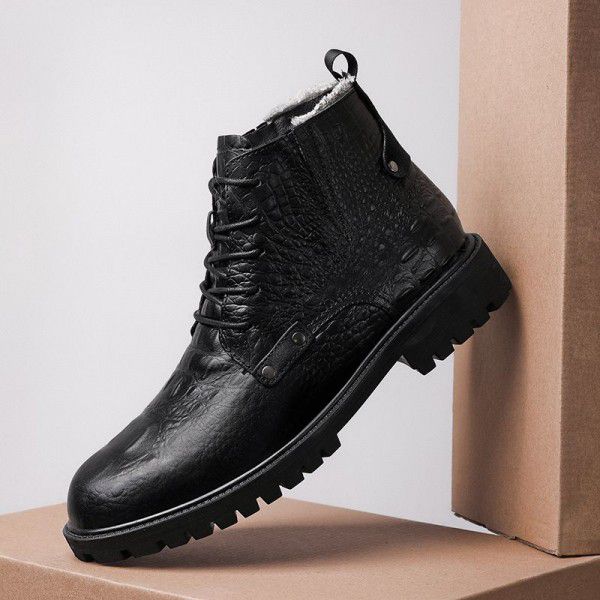 Winter oversized Martin boots for men's boots, top layer cowhide for men's short boots, English plush boots, trend high top men's shoes 
