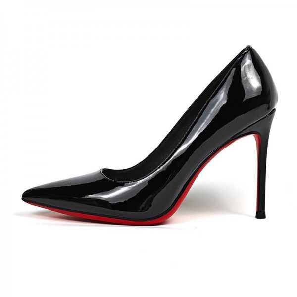 Glossy patent leather pointed high heels, solid color, light cut patent leather professional high heels, sexy red sole high heels 