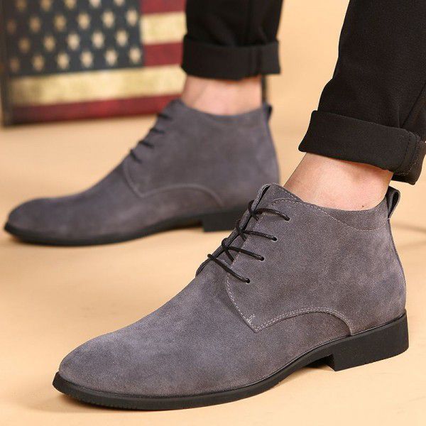 Trendy men's boots, British men's shoes, pointed leather boots, Korean casual boots, oversized men's Martin boots 