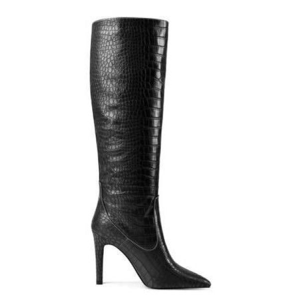 New Pointed Thin Heel Super High Heel Crocodile Sleeve Large Knee High Sleeve Boots Large 