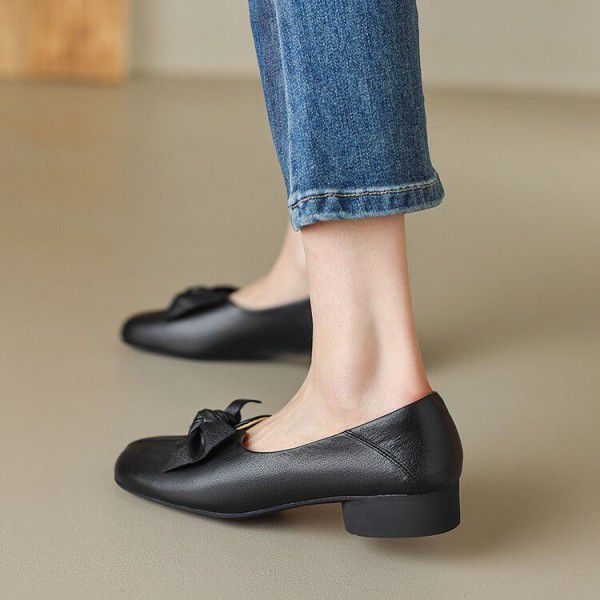 New Full Leather Cowhide Inside and Outside, Comfortable Soft Sole Style Bow Tie Single Shoe for Women 